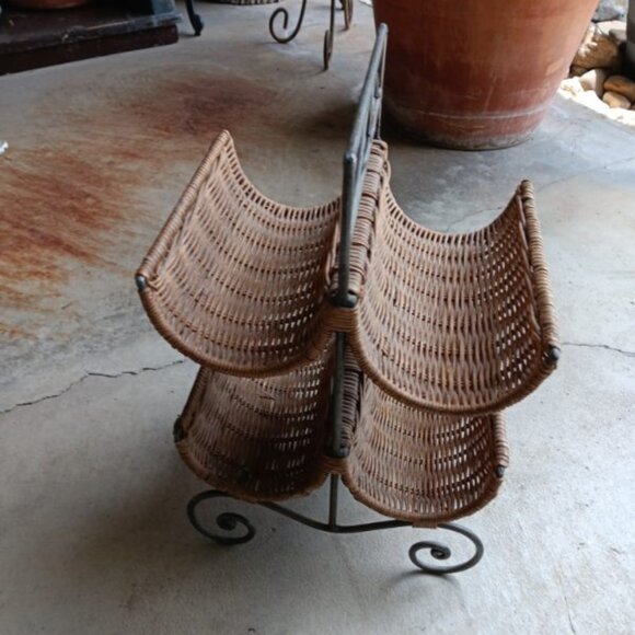 Kirklands Other - Wicker Metal Frame 4 Bottle Wine Rack Holder Boho Southwest Bar Accessory